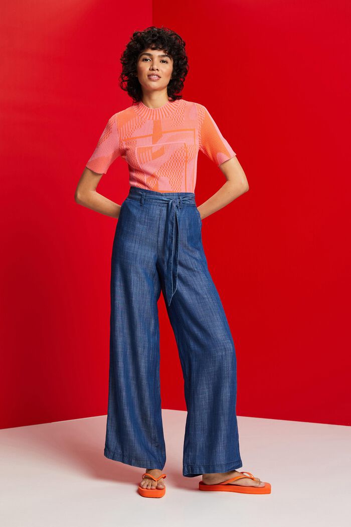 Jeans para Mujer - Pantalones Palazzo de Cintura Alta (Color :  Lavado Medio, Talla : 28) : Ropa, Zapatos y Joyería